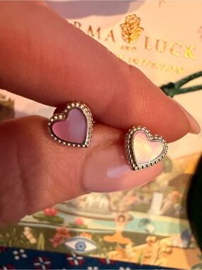 Karma & Luck Spiritual Abundance Pink Pearl Silver Heart Earrings